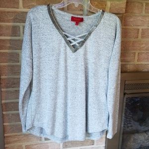 Jennifer Lopez long sleeve embellished top L